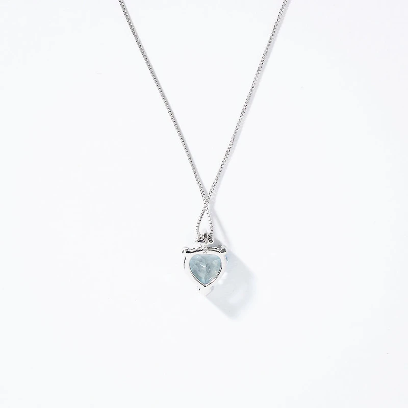 Heart Shaped Aquamarine Necklace with Diamond Accent in 10K White Gold