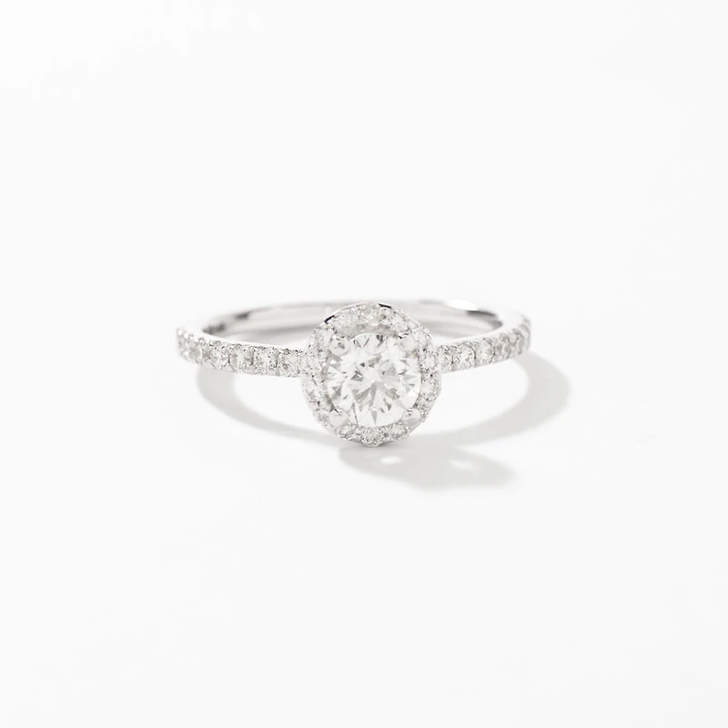 Diamond Halo Engagement Ring 14K White Gold (0.90 ct tw)