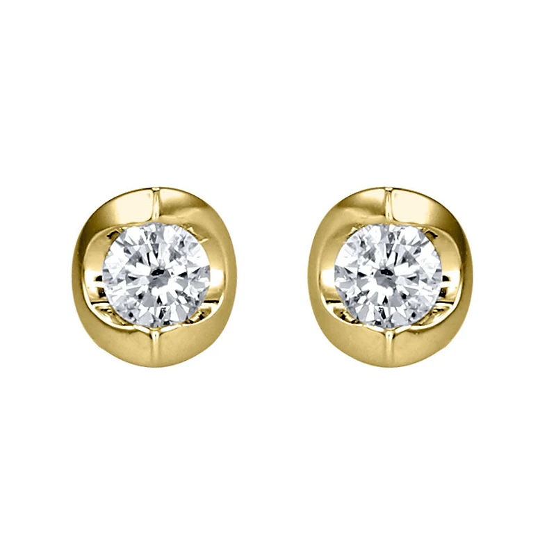Tension Set Solitaire Canadian Diamond Stud Earrings in 14K Yellow Gol