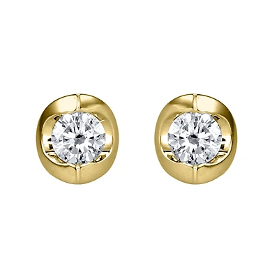 Tension Set Solitaire Canadian Diamond Stud Earrings in 14K Yellow Gol