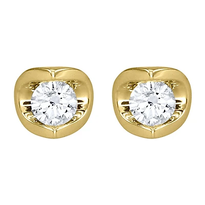 Tension Set Solitaire Canadian Diamond Stud Earrings in 14K Yellow Gol