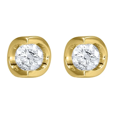 Tension Set Solitaire Canadian Diamond Stud Earrings in 14K Yellow Gol