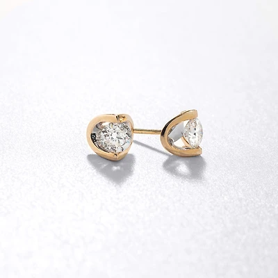 Tension Set Solitaire Canadian Diamond Stud Earrings in 14K Yellow Gol