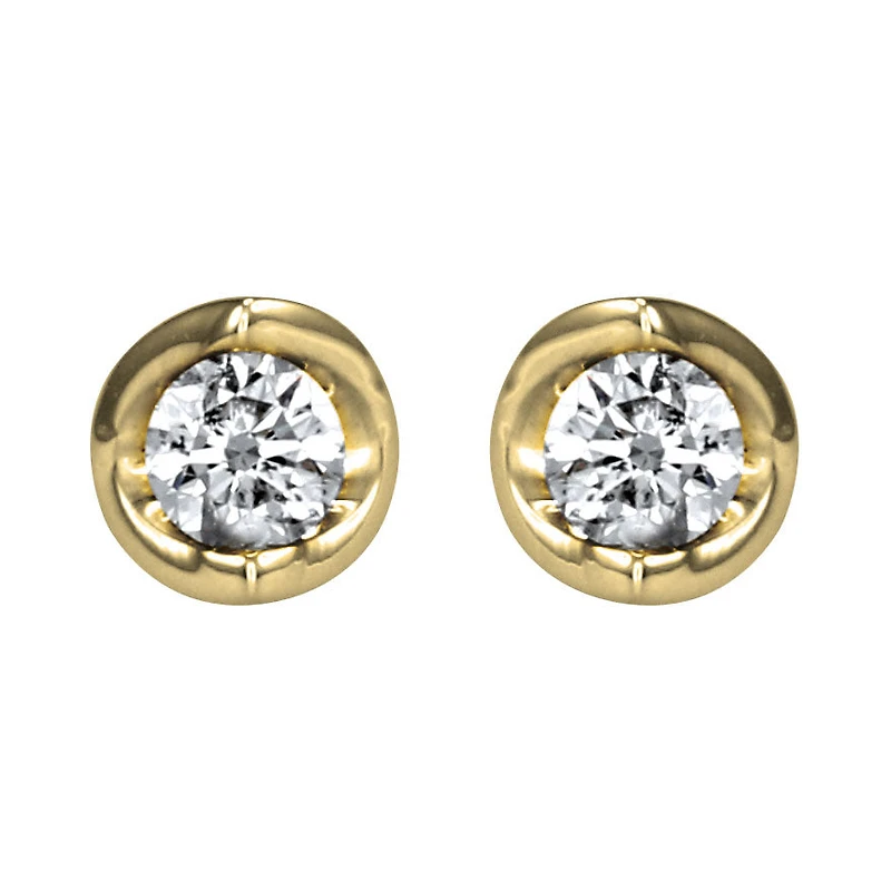 Tension Set Solitaire Canadian Diamond Stud Earrings in 14K Yellow Gol