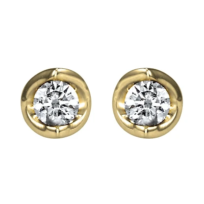 Tension Set Solitaire Canadian Diamond Stud Earrings in 14K Yellow Gol
