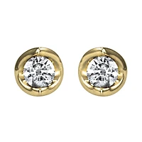 Tension Set Solitaire Canadian Diamond Stud Earrings in 14K Yellow Gol