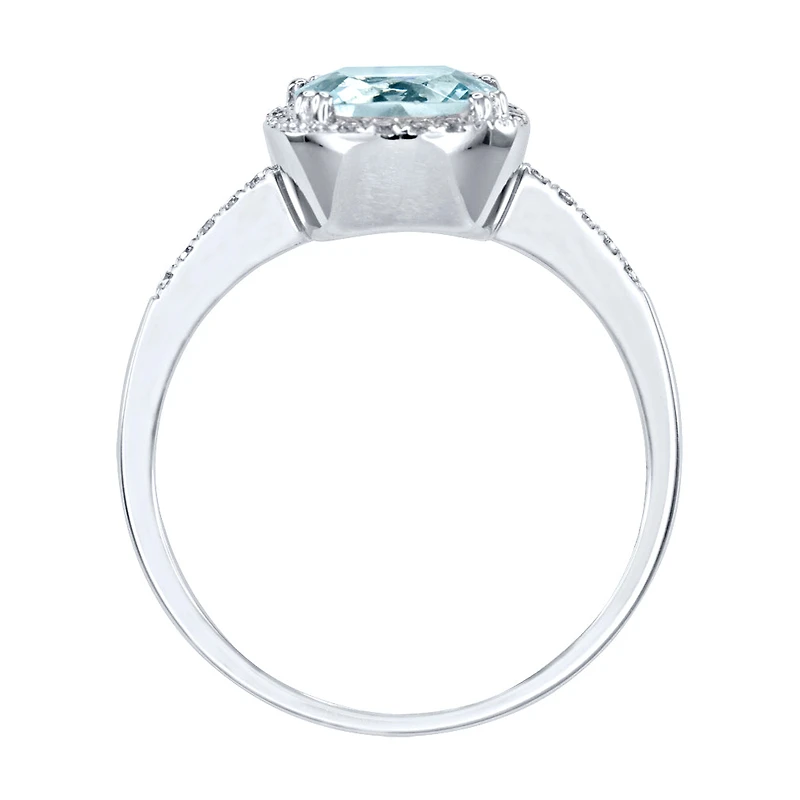 Cushion Cut Aquamarine Diamond Ring 14K White Gold