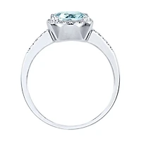 Cushion Cut Aquamarine Diamond Ring 14K White Gold
