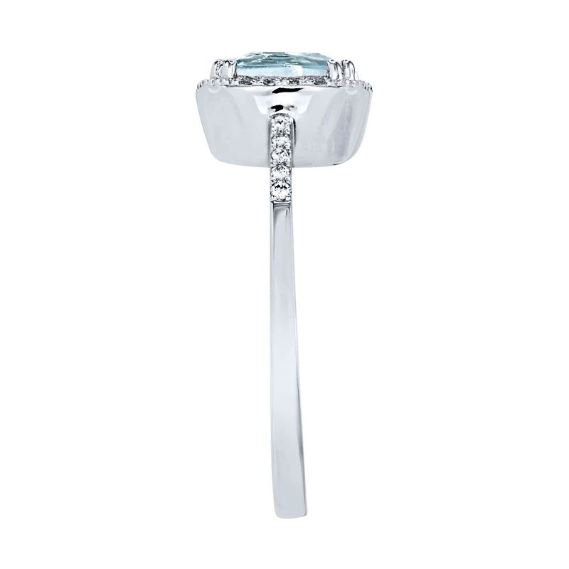 Cushion Cut Aquamarine Diamond Ring 14K White Gold