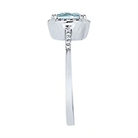 Cushion Cut Aquamarine Diamond Ring 14K White Gold