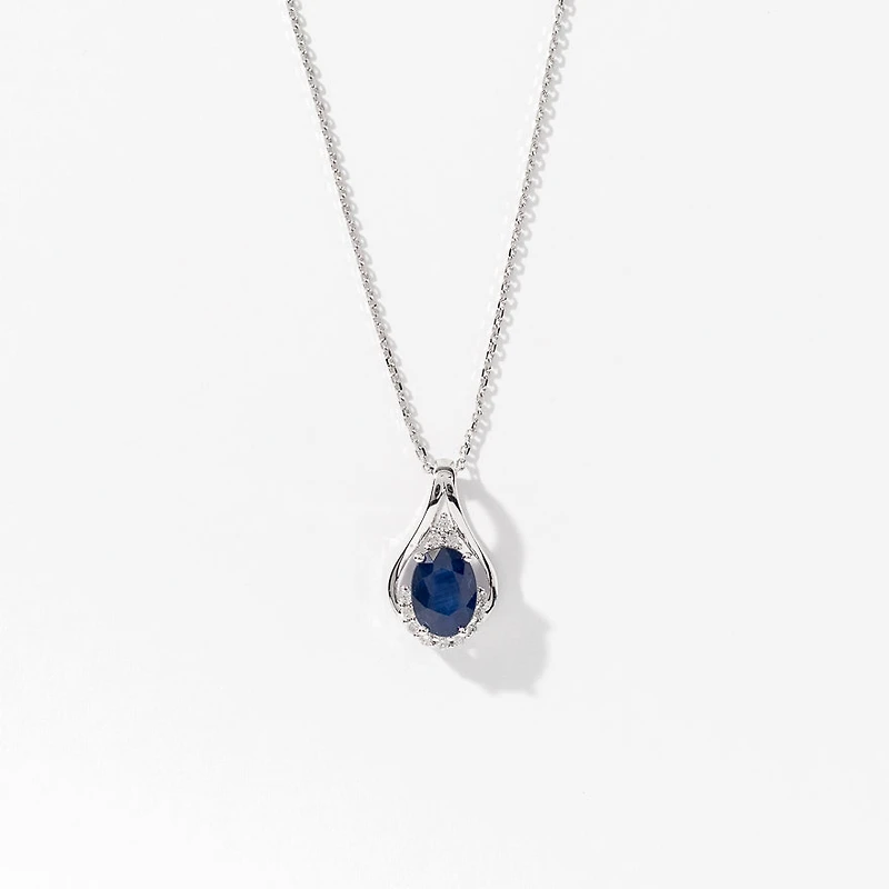 Sapphire Necklace with Diamond Accents in 10K White Gold