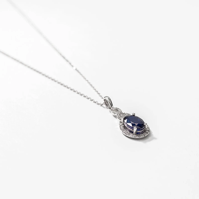 Sapphire Necklace with Diamond Accents in 10K White Gold