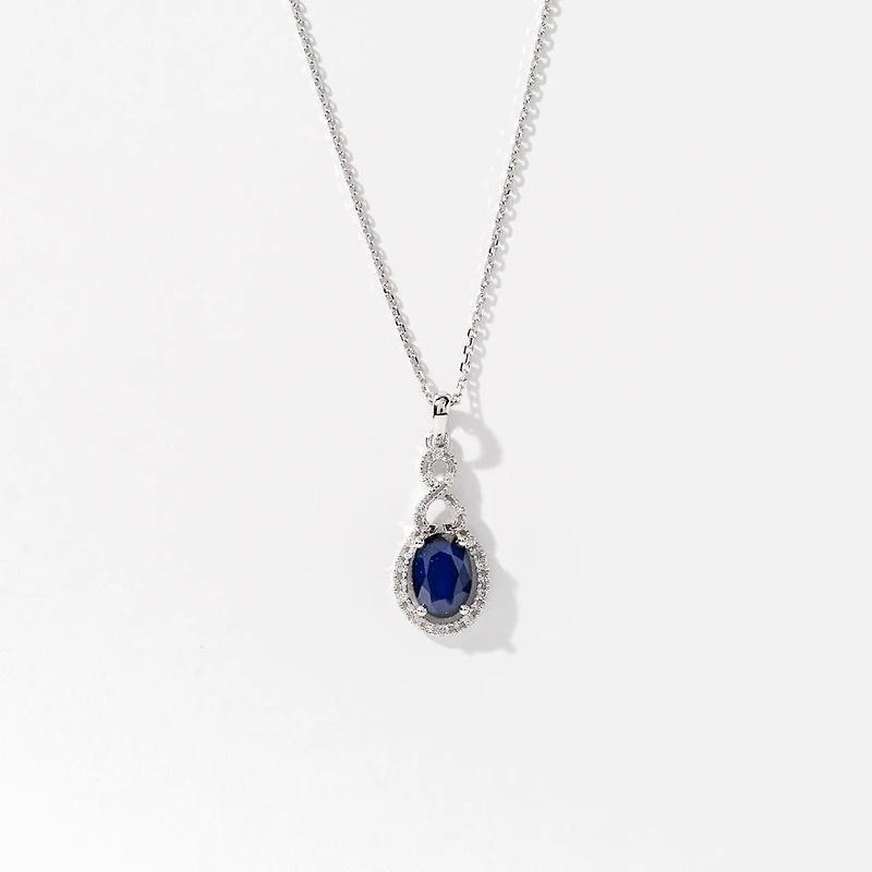 Sapphire Necklace with Diamond Accents in 10K White Gold