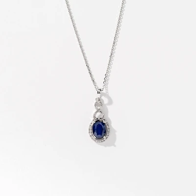 Sapphire Necklace with Diamond Accents in 10K White Gold