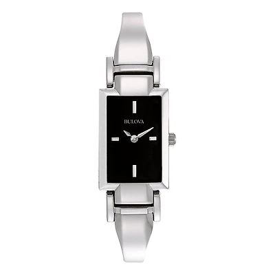 Bulova Classic Women's Black Dial Rectangular Steel Watch | 96L138