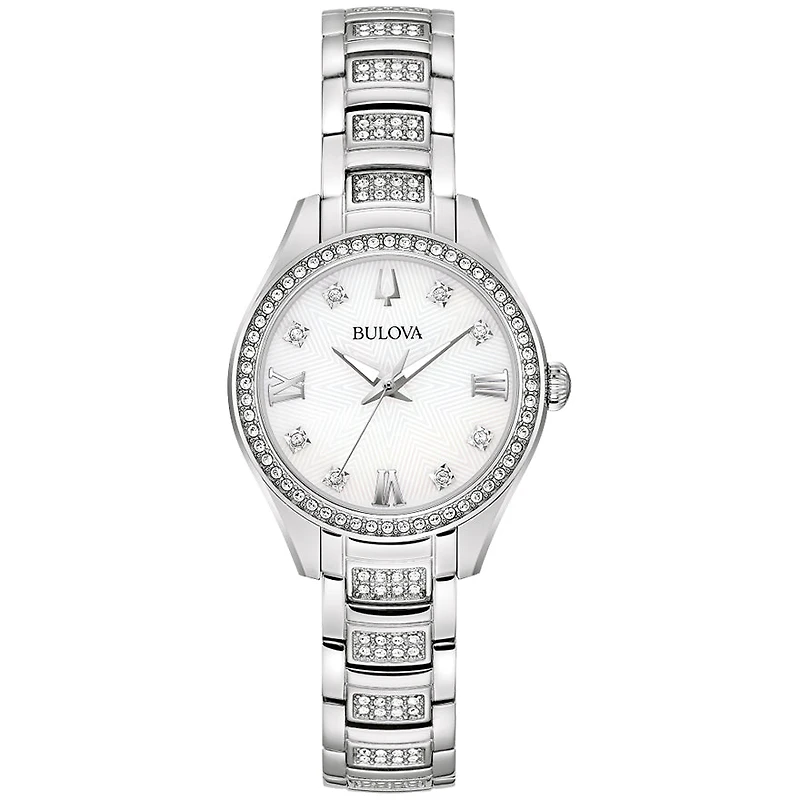 Bulova Crystal White Dial Ladies Watch | 96L311