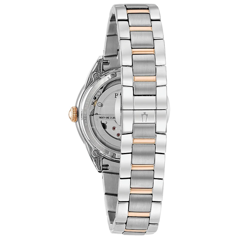 Bulova Women's Two-Tone Automatic Exhibition Back Diamond Dial Watch |