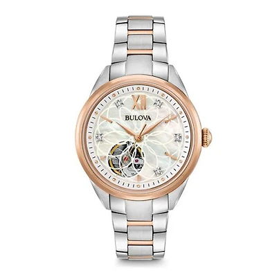 Bulova Women's Two-Tone Automatic Exhibition Back Diamond Dial Watch |