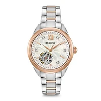 Bulova Women's Two-Tone Automatic Exhibition Back Diamond Dial Watch |
