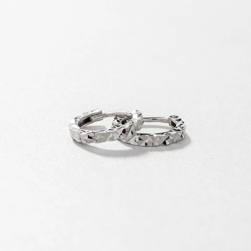Diamond Cut Hoop Earrings 10K White Gold