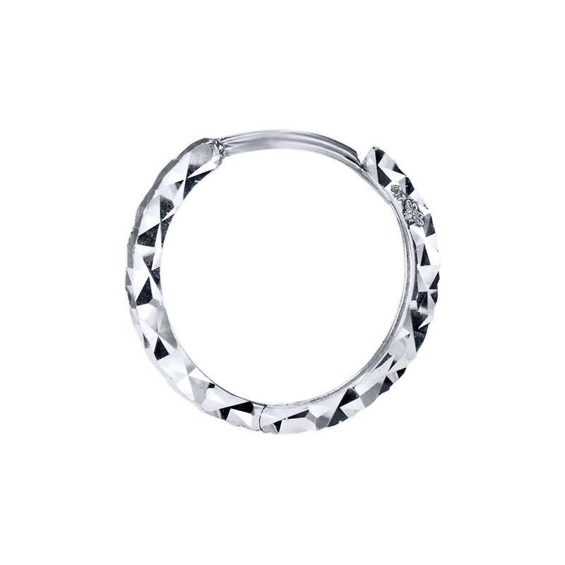 10K White Gold Hoop Earrings With Diamond Cut Pattern