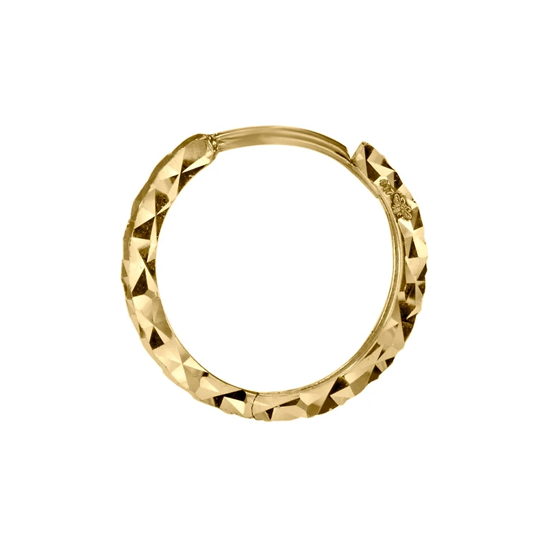 10K Yellow Gold Hoop Earrings With Diamond Cut Pattern