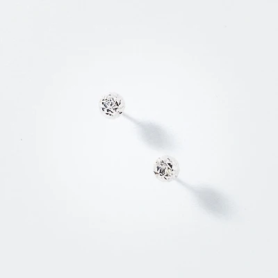 Diamond Cut Ball Stud Earrings in 10K White Gold