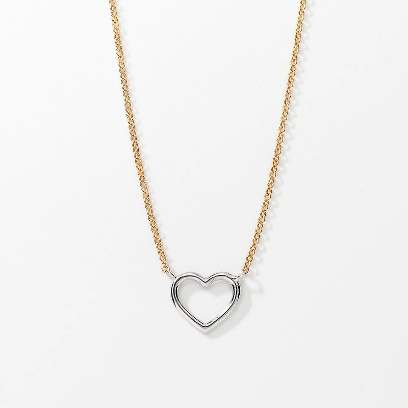 Heart Pendant Necklace in 10K Yellow and White Gold