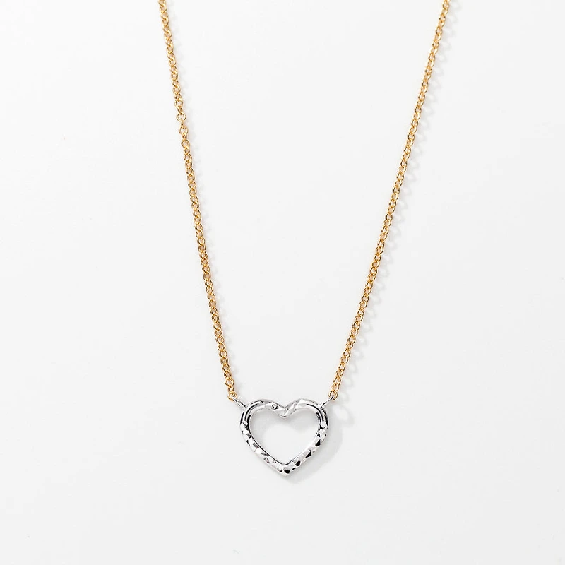 Heart Pendant Necklace in 10K Yellow and White Gold