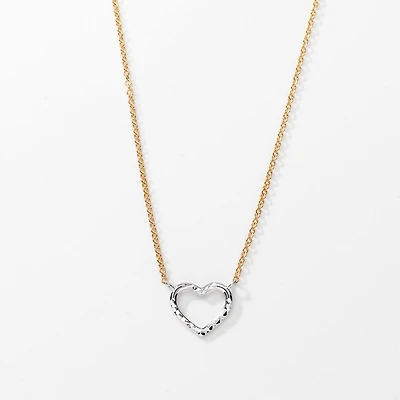 Heart Pendant Necklace in 10K Yellow and White Gold