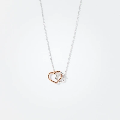 Interlocking Double Hearts Pendant Necklace in 10K White and Rose Gold