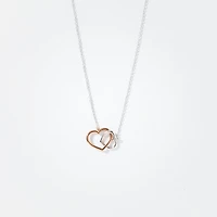 Interlocking Double Hearts Pendant Necklace in 10K White and Rose Gold