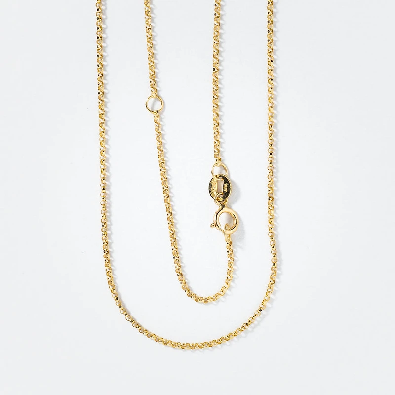 10K Italian Yellow Gold 1.15mm Adjustable Diamond Cut Rolo Chain in 18