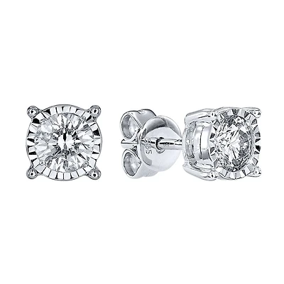 Miracle Mark Solitaire Diamond Stud Earrings in 14K White Gold ( c