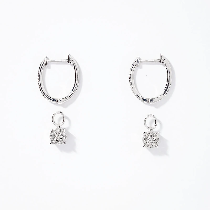 Diamond Cluster Drop Earrings in 10K White Gold (0.20ct tw)