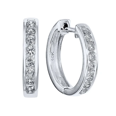 Hoop Channel Set Diamond Earrings in 10K White Gold (0.15ct tw)