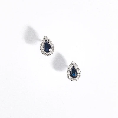 Pear Shape Sapphire Earrings in 10K White Gold