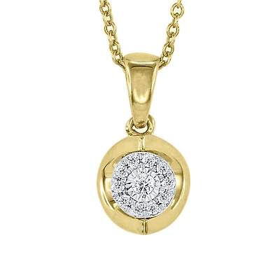 Diamond Cluster Pendant Necklace in 10K Yellow and White Gold (0.07ct