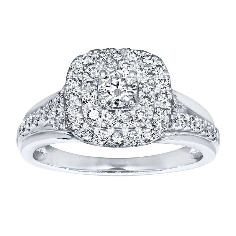Double Halo Engagement Ring 14K White Gold (0.82ct tw)