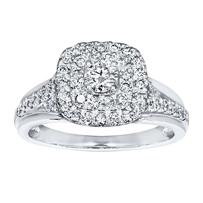 Double Halo Engagement Ring 14K White Gold (0.82ct tw)