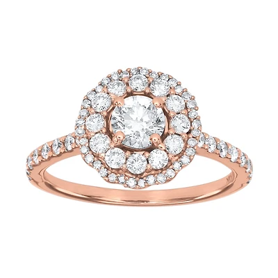 14K Rose Gold Double Halo Diamond Engagement Ring (1.00 ct tw)