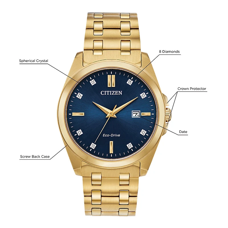 Citizen Corso Eco-Drive Blue Dial Gold Stainless Steel Watch | BM7103-