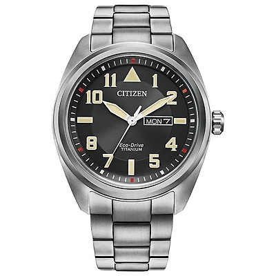 Citizen Eco-Drive Garrison Black Dial Super Titanium Bracelet Watch |