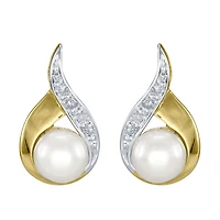 Cultured Pearl Diamond Earrings in 10K Yellow Gold