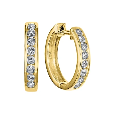 Channel Set Diamond Hoop Earrings in 10K Yellow Gold ( ct tw