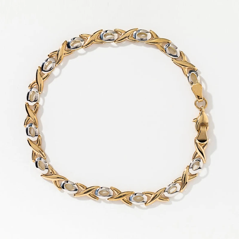XO Link Bracelet in 10K Yellow and White Gold