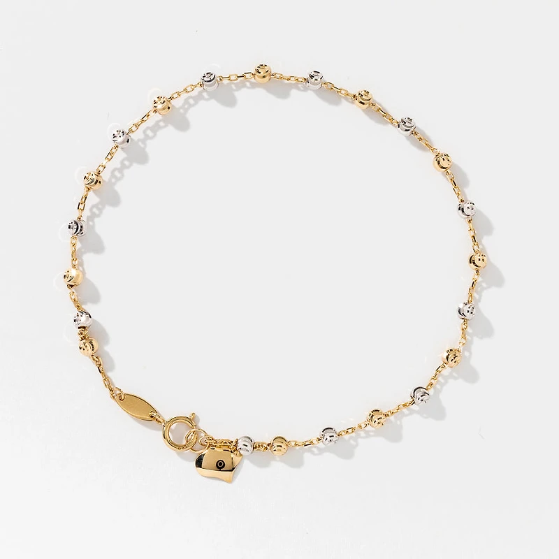 Beaded Chain Bracelet in 10K Yellow and White Gold