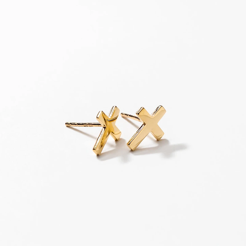 Cross Stud Earrings in 10K Yellow Gold