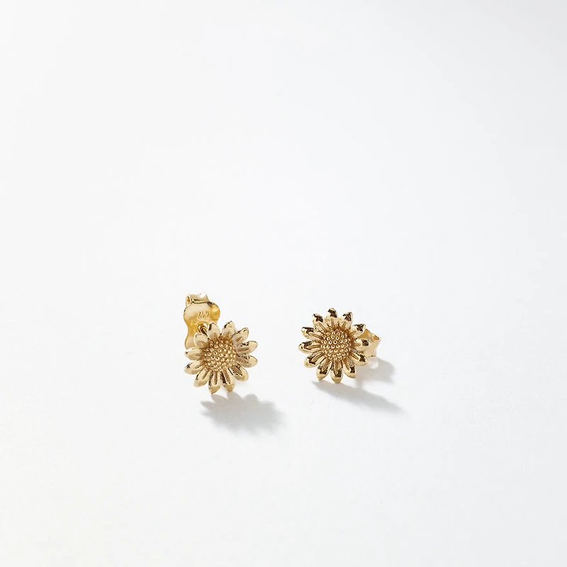 Sunflower Stud Earrings in 10K Yellow Gold