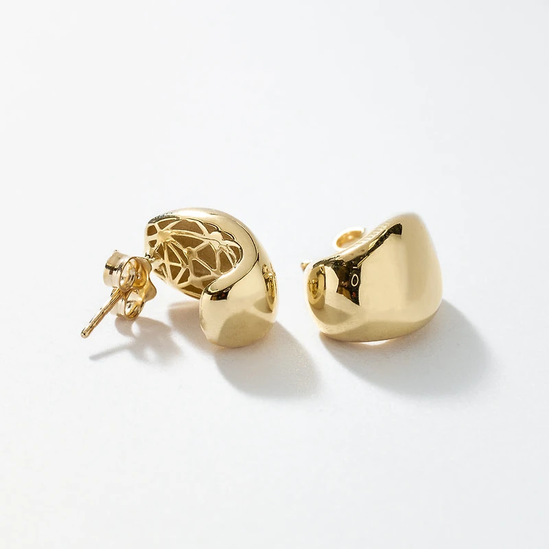 Wide Dome J-Hoop Earrings in 10K Yellow Gold